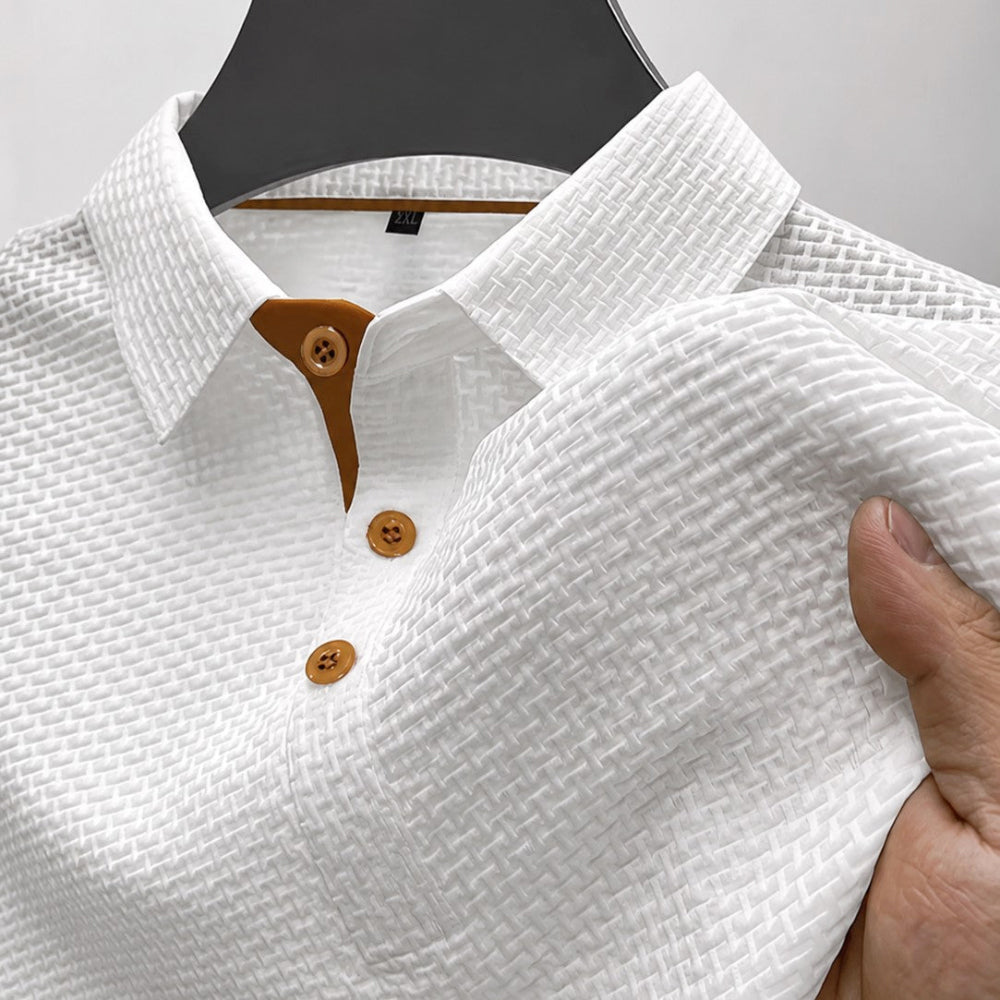 Simon - Men's Textured Knit Button Polo Shirt