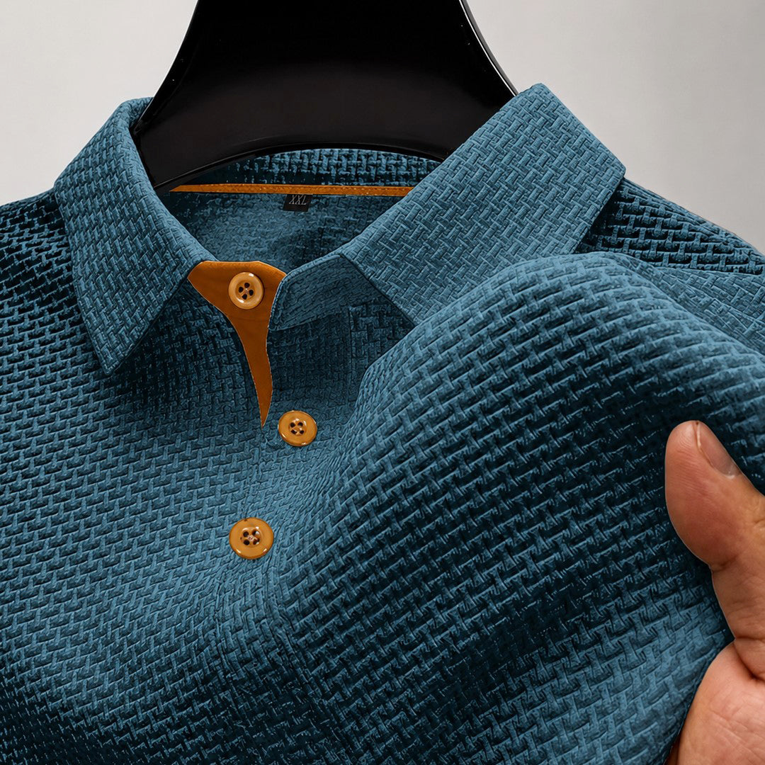 Simon - Men's Textured Knit Button Polo Shirt