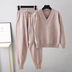 Sofia - Women's Knit V-Neck Sweater and Pants Set