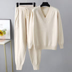 Sofia - Women's Knit V-Neck Sweater and Pants Set