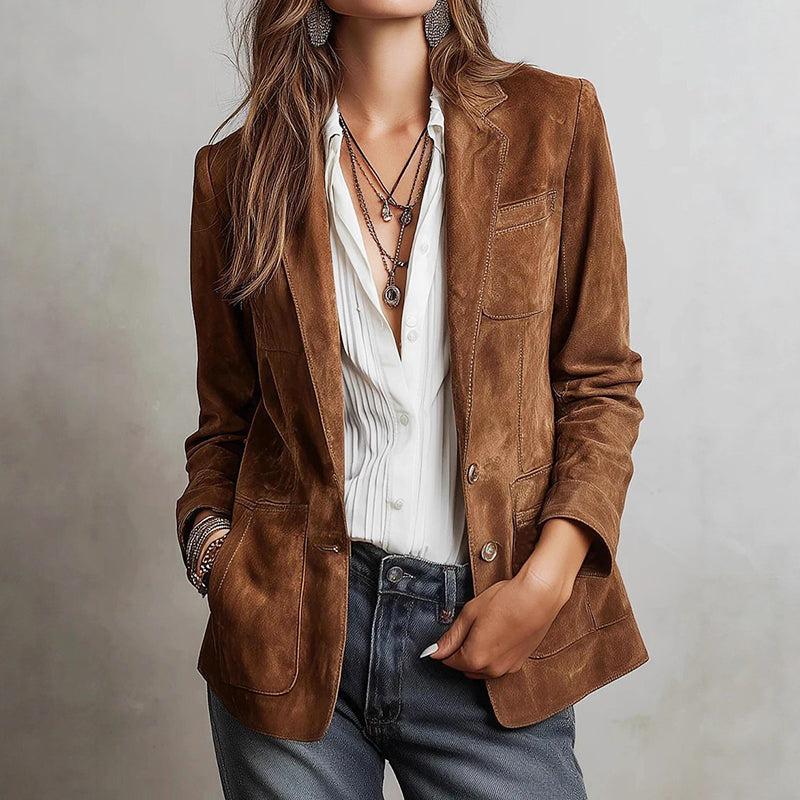 Star - Women's Tailored Suede Notch Lapel Blazer