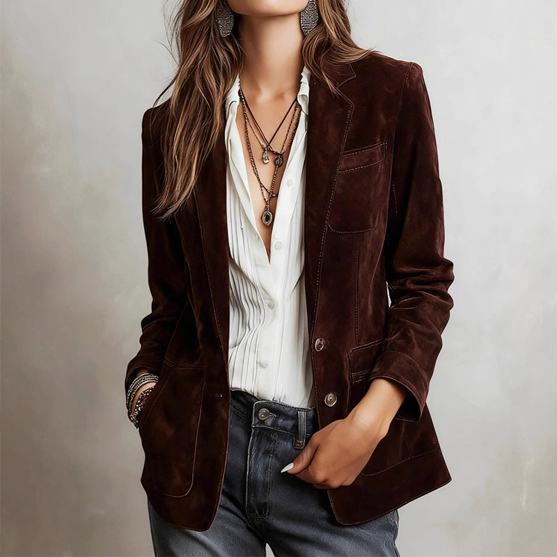 Star - Women's Tailored Suede Notch Lapel Blazer