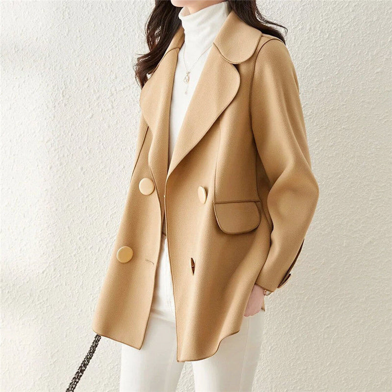 Stella - Women's Double-Breasted Woolen Short Coat