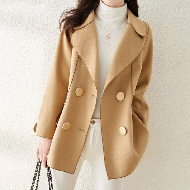 Stella - Women's Double-Breasted Woolen Short Coat