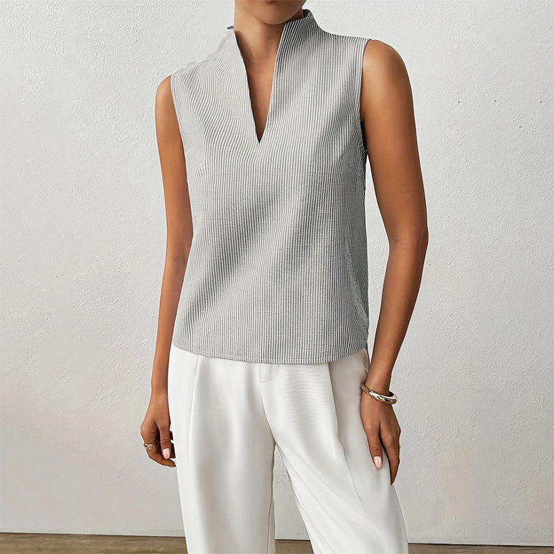 Sydney - Women's Sleeveless Pinstripe Split-Neck Blouse