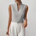 Sydney - Women's Sleeveless Pinstripe Split-Neck Blouse