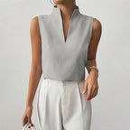 Sydney - Women's Sleeveless Pinstripe Split-Neck Blouse