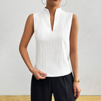 Sydney - Women's Sleeveless Pinstripe Split-Neck Blouse