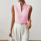 Sydney - Women's Sleeveless Pinstripe Split-Neck Blouse