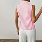 Sydney - Women's Sleeveless Pinstripe Split-Neck Blouse