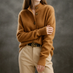 Valeria - Women's High-Collar Knit Button Cardigan