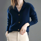 Valeria - Women's High-Collar Knit Button Cardigan