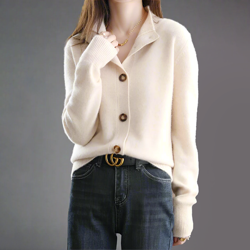 Valeria - Women's High-Collar Knit Button Cardigan