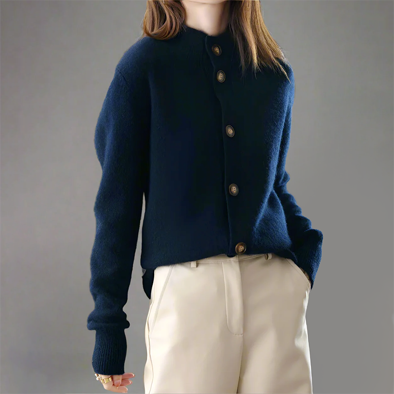 Valeria - Women's High-Collar Knit Button Cardigan