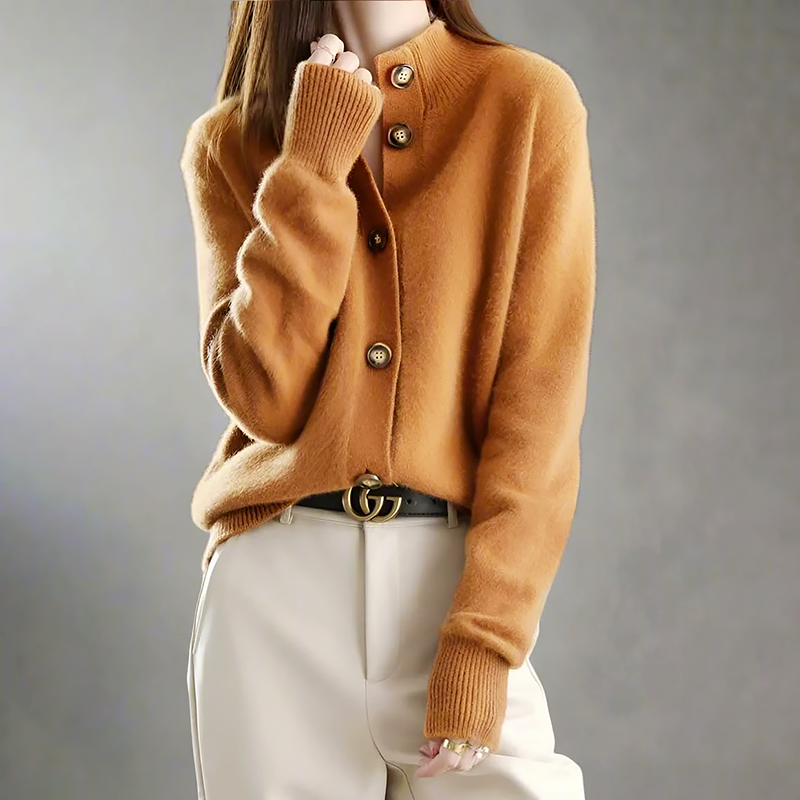 Valeria - Women's High-Collar Knit Button Cardigan