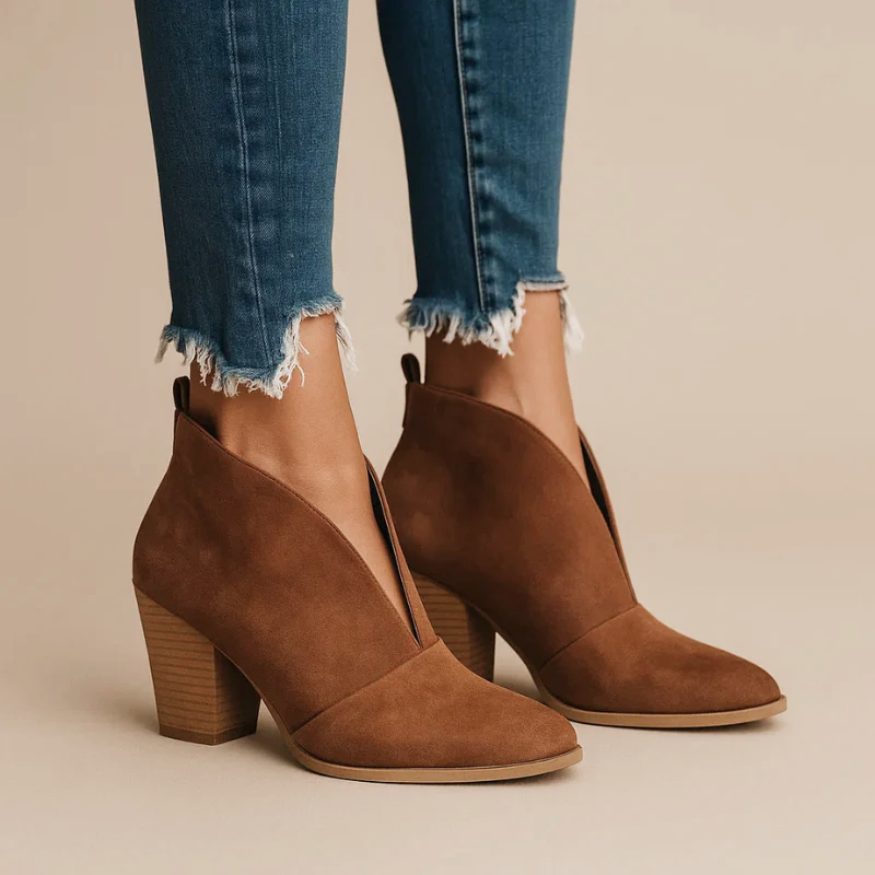 Vanessa - Women's V-Cut Stacked Heel Ankle Boots