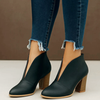Vanessa - Women's V-Cut Stacked Heel Ankle Boots