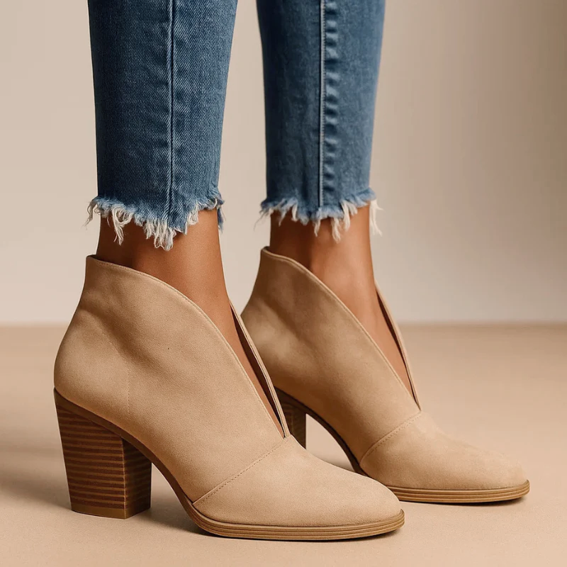 Vanessa - Women's V-Cut Stacked Heel Ankle Boots