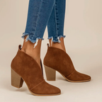 Vanessa - Women's V-Cut Stacked Heel Ankle Boots