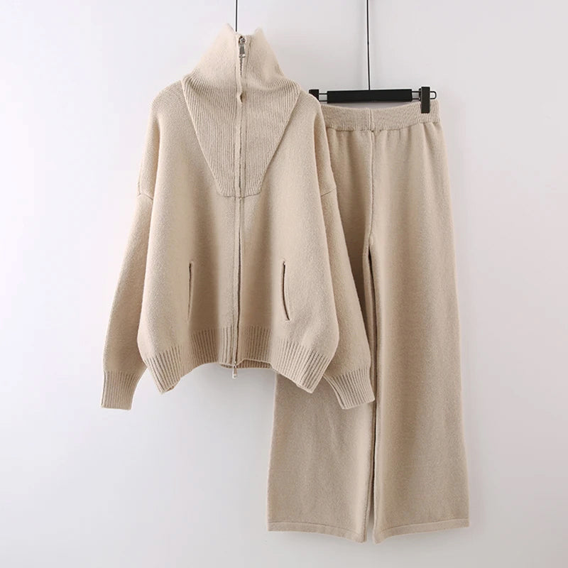 Vera - Women's Knit Zip-Up Two-Piece Set