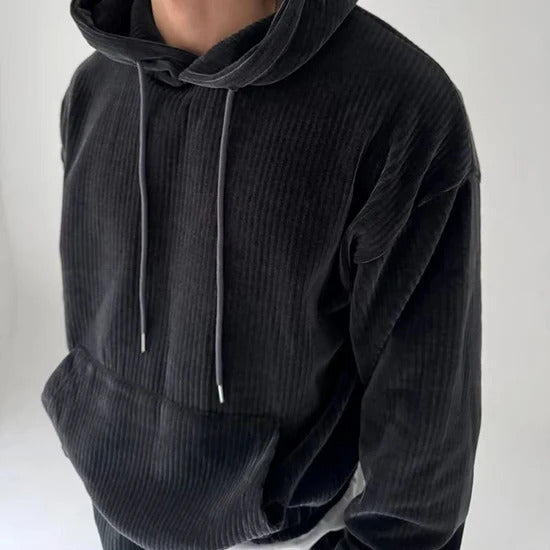 Victor - Men's Ribbed Relaxed-Fit Hoodie with Drawstring