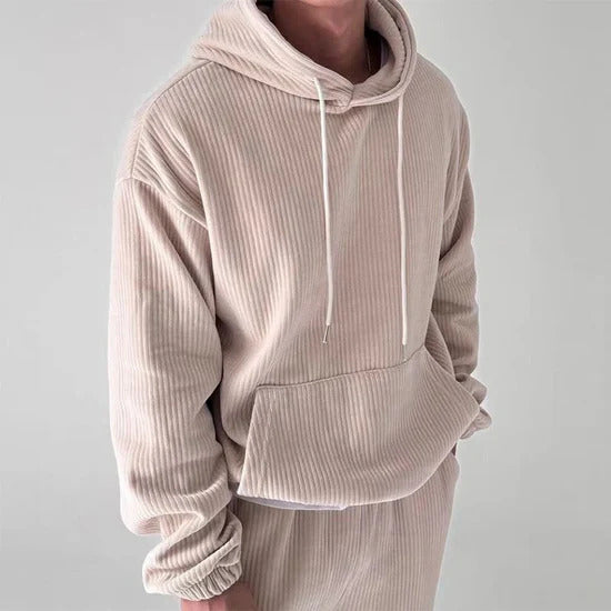 Victor - Men's Ribbed Relaxed-Fit Hoodie with Drawstring