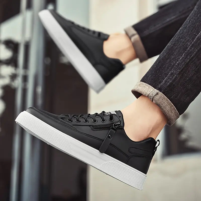 Carl - Men's Lace-Up Leather Sneakers with Side-Zip Detail