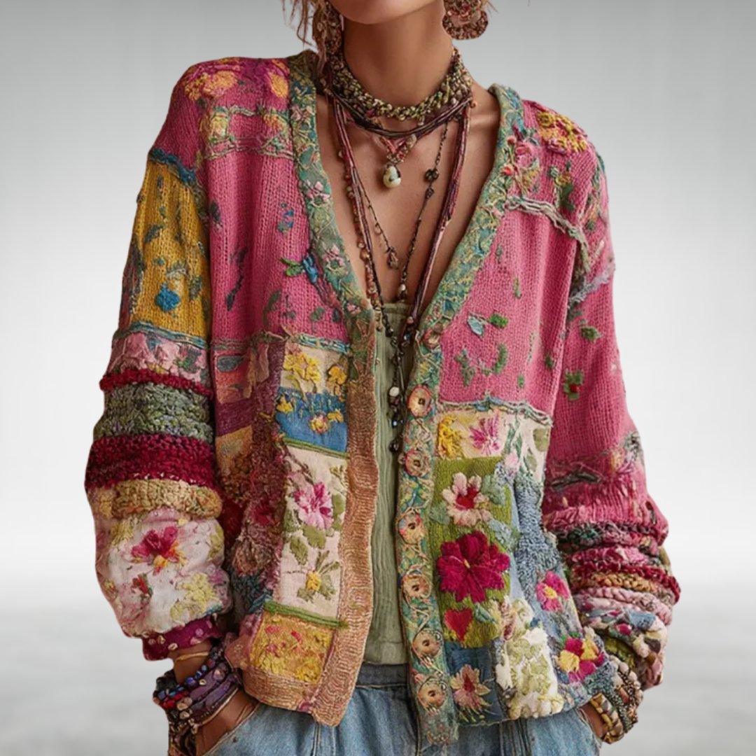 Zoe - Women's Boho Floral Knit Button Cardigan