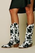 Adaline - Women's Cow Print Western Boots with Buckle Detail