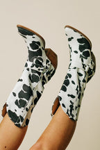 Adaline - Women's Cow Print Western Boots with Buckle Detail