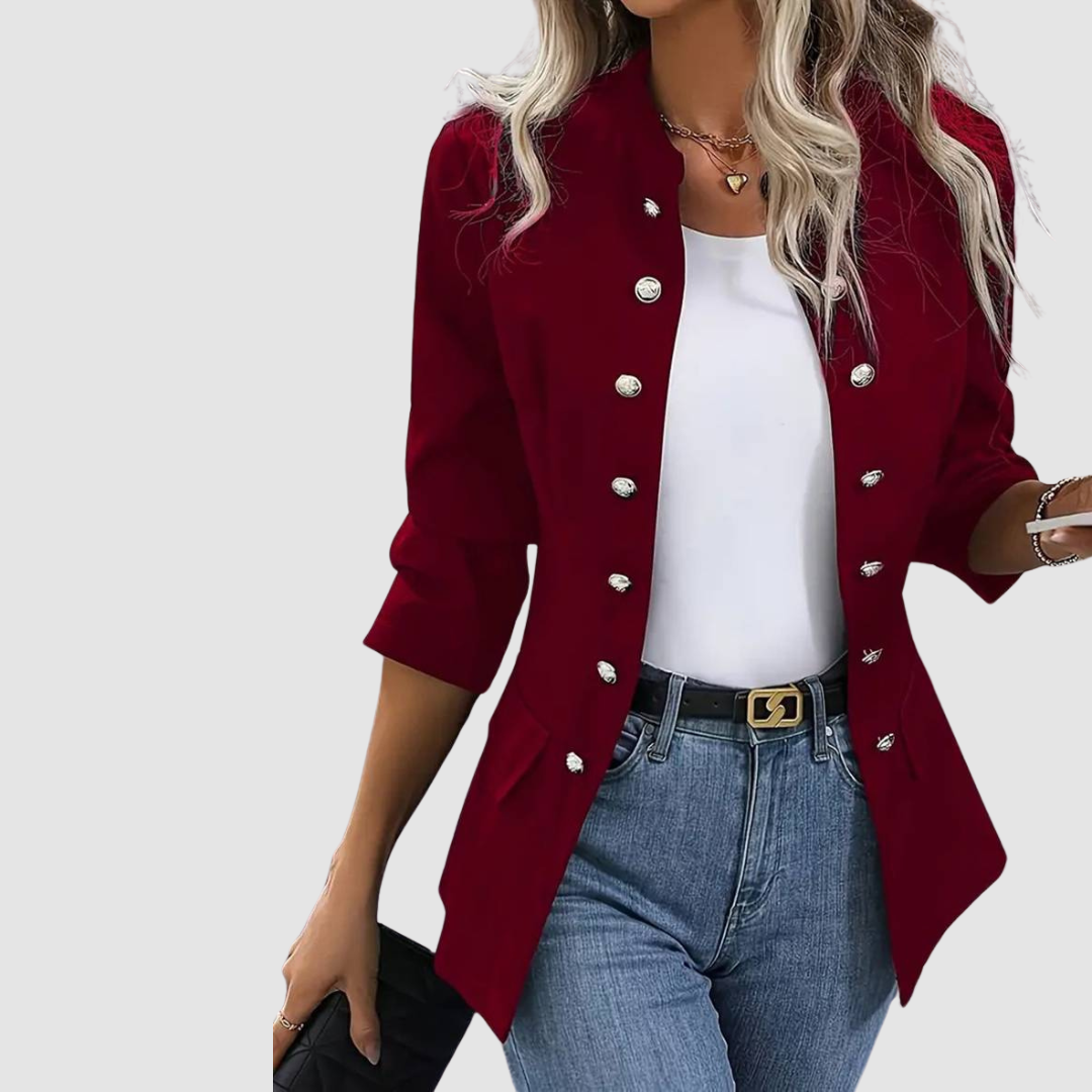 Adalyn - Women's Double-Breasted Blazer with Silver Buttons