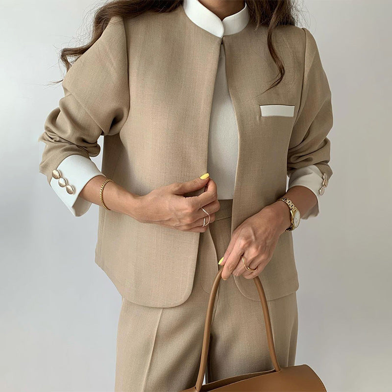 Adelaide - Women's Oversized Collarless Blazer & Pleated Trouser Suit