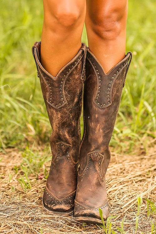 Adelaide - Women's Studded Knee-High Boots with Block Heel