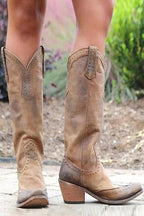 Adelaide - Women's Studded Knee-High Boots with Block Heel