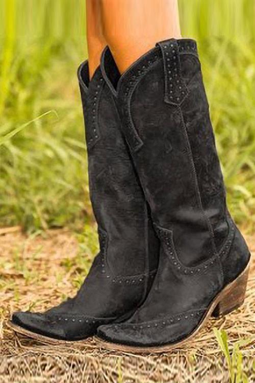 Adelaide - Women's Studded Knee-High Boots with Block Heel