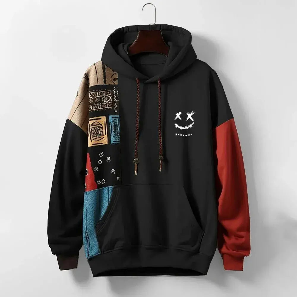 Aiden - Men's Color-Block Patchwork Hoodie with Drawstring Hood