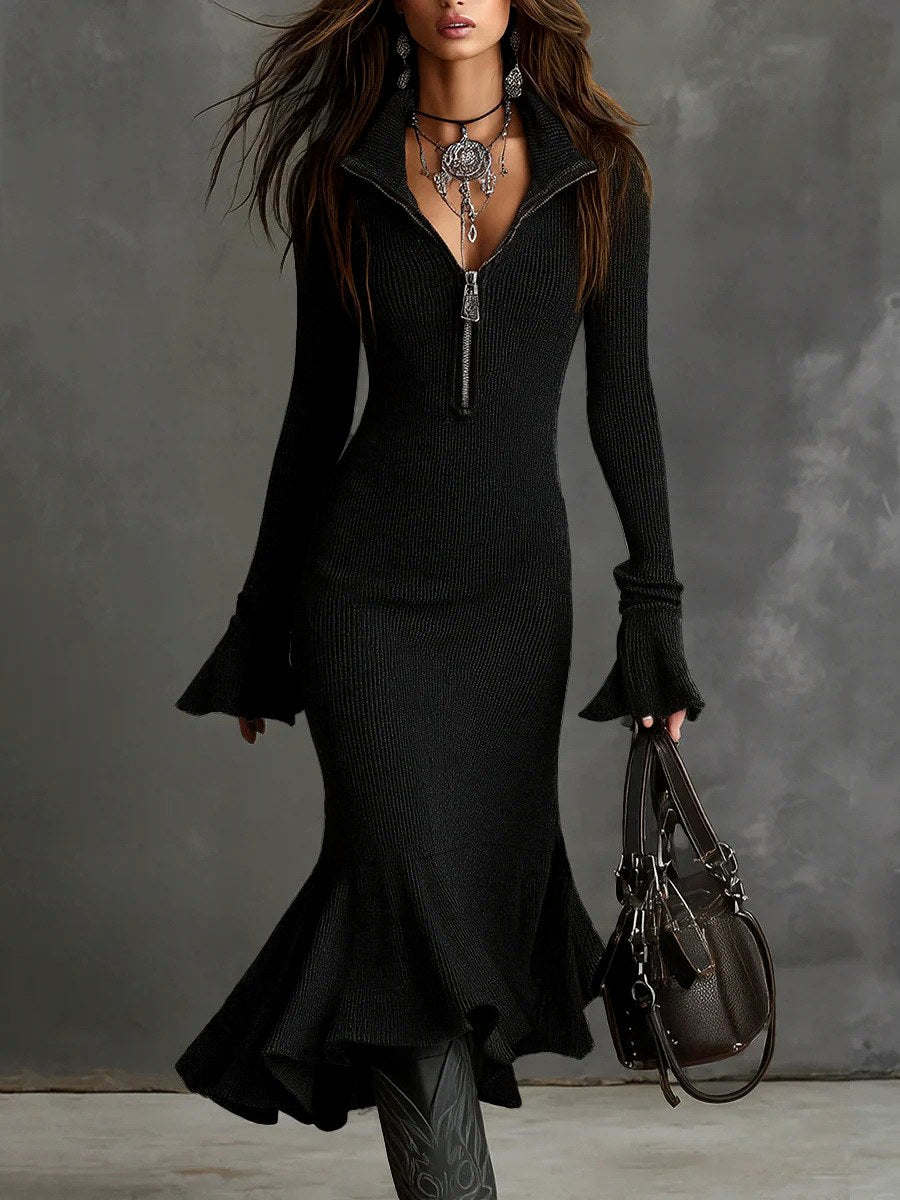 Alanna - Women's Long Sleeve Mermaid Knit Dress 2