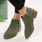 Alina - Women's Suede Ankle Boots with Stacked Heel