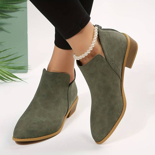 Alina - Women's Suede Ankle Boots with Stacked Heel