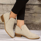 Alina - Women's Suede Ankle Boots with Stacked Heel