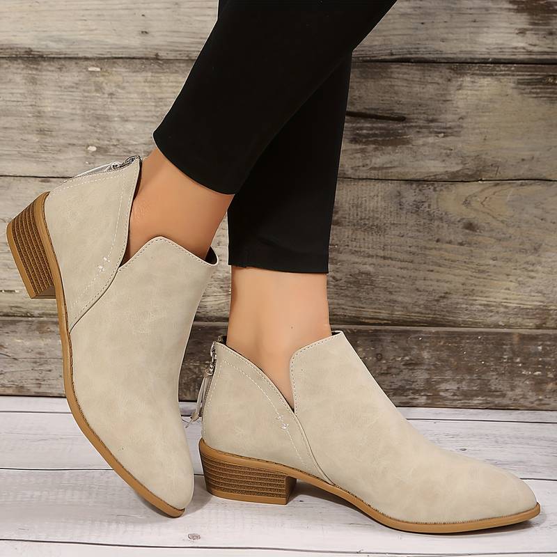 Alina - Women's Suede Ankle Boots with Stacked Heel