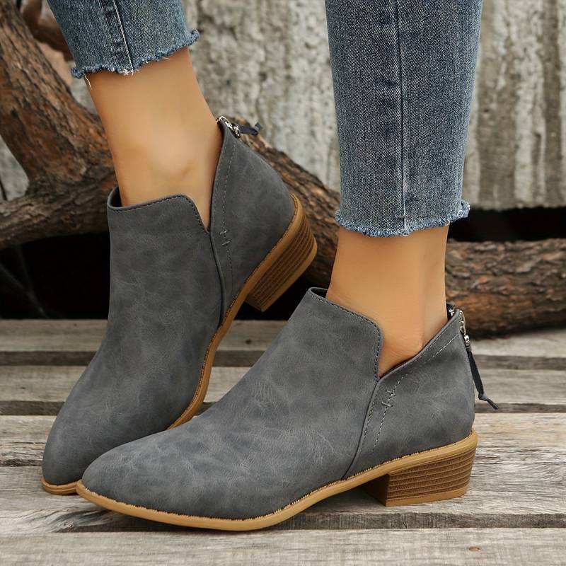 Alina - Women's Suede Ankle Boots with Stacked Heel
