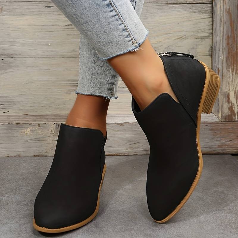 Alina - Women's Suede Ankle Boots with Stacked Heel
