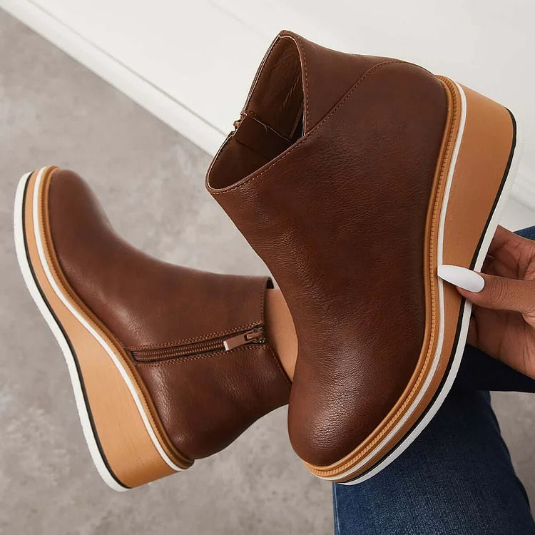 Allison - Women's Platform Wedge Ankle Boots with Zip Closure