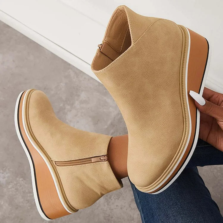 Allison - Women's Platform Wedge Ankle Boots with Zip Closure