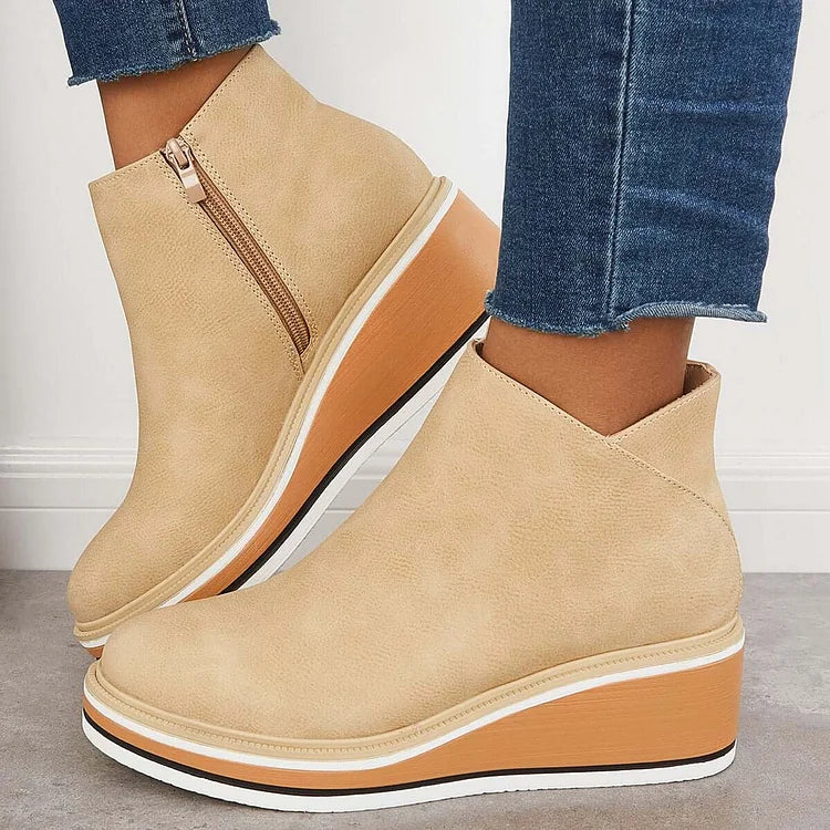 Allison - Women's Platform Wedge Ankle Boots with Zip Closure