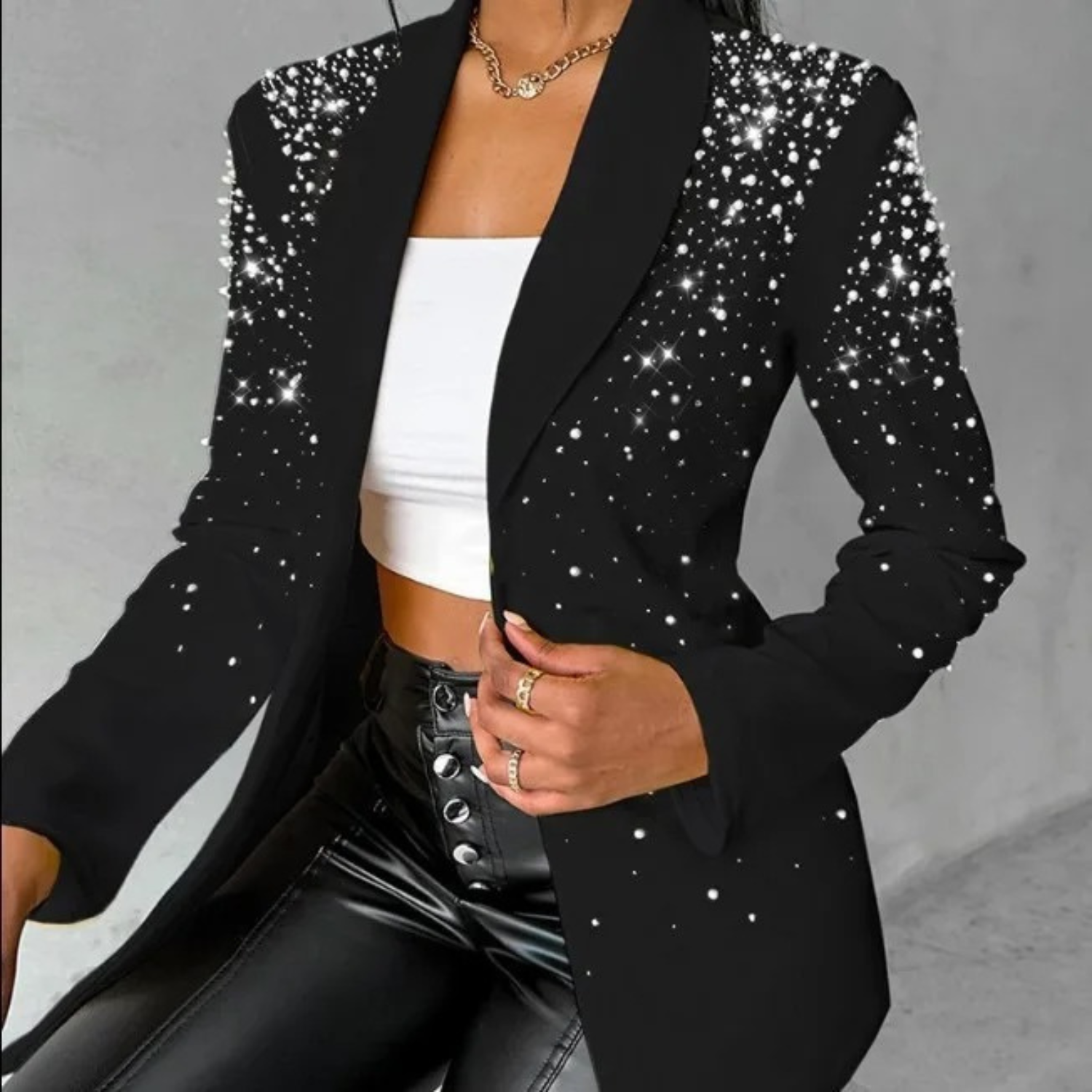 Amara - Women's Pearl-Embellished Tailored Blazer