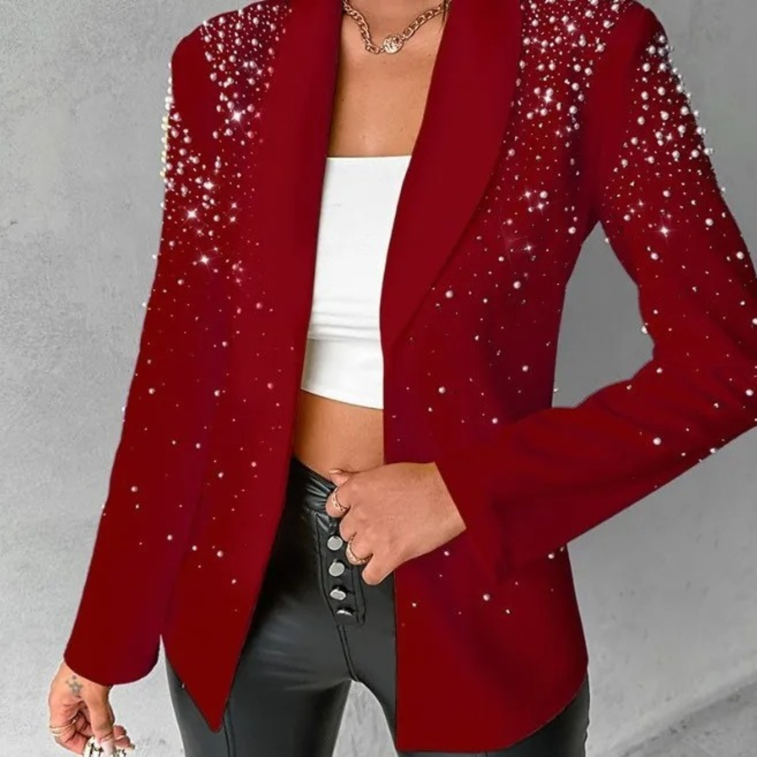 Amara - Women's Pearl-Embellished Tailored Blazer