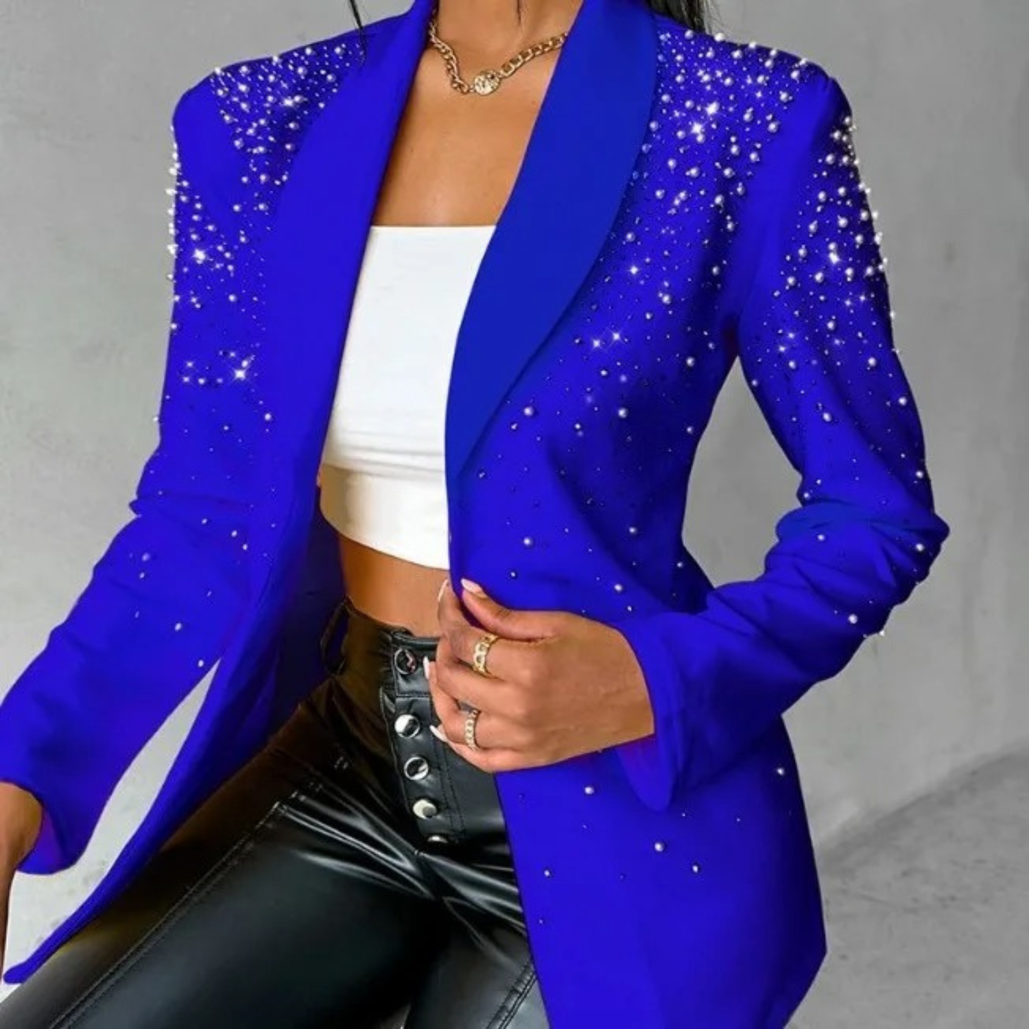 Amara - Women's Pearl-Embellished Tailored Blazer