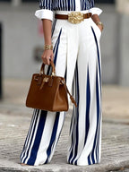 Amelie - Women's Striped Shirt and Wide-Leg Pants Set 4